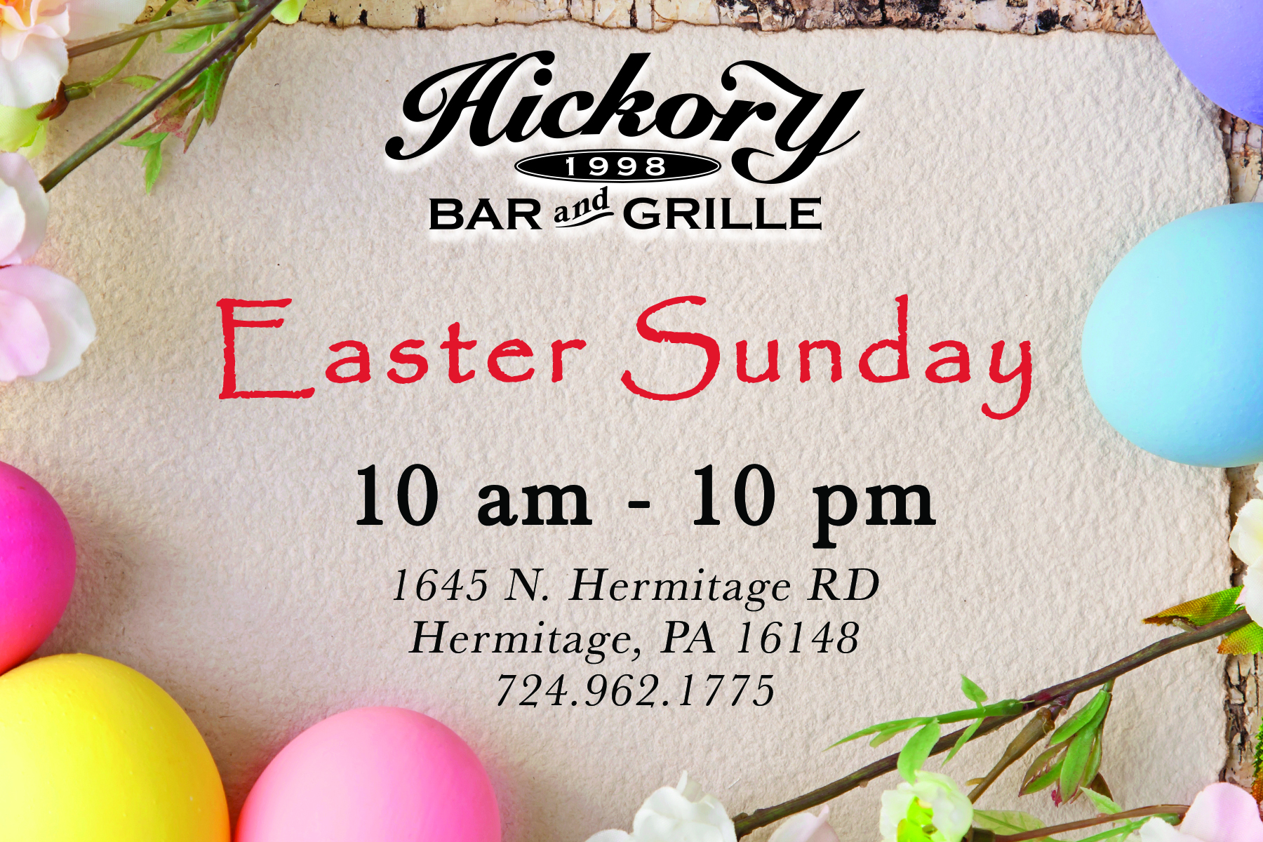 Sneak Peek at Easter Specials! - Hickory Bar & Grille - Hermitage, PA