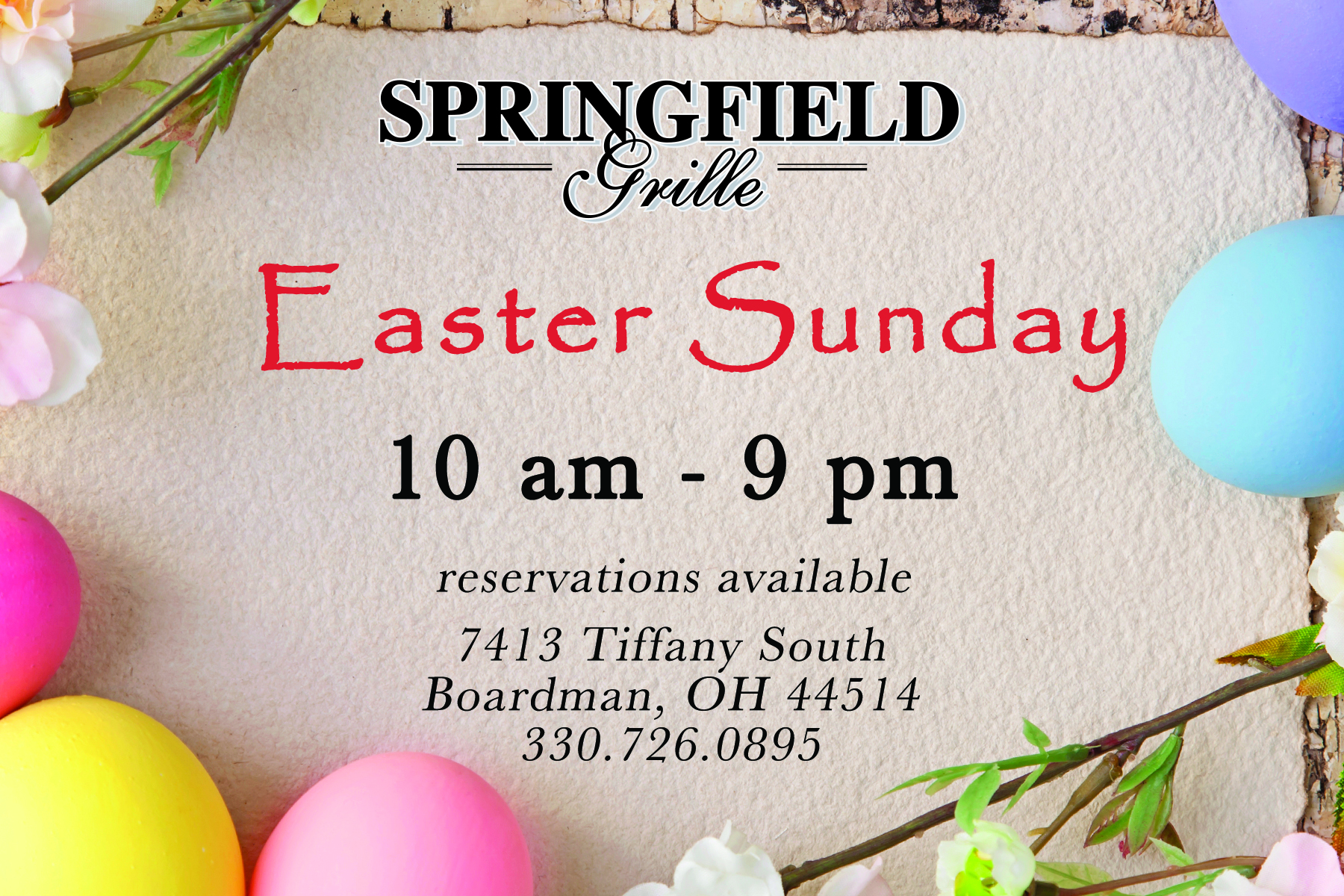 Preview of Easter Sunday Springfield Grille Boardman, OH